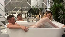 A toilet slut swallows cum. She rides her tiny ass on a thick shaft.