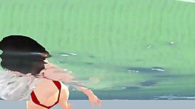 Anime girl swims in micro bikini