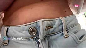 Hot milf flashes her big tits to the salesman while shopping 😏