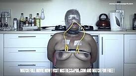 Dominatrix Mistress April Binds Slave Rose in Tight Tubes.