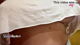 Hot milf flashes her big tits to the salesman while shopping 😏