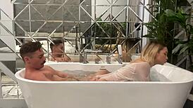 A toilet slut swallows cum. She rides her tiny ass on a thick shaft.