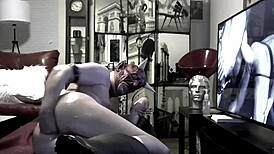 Gay Man Fists with Satanic Dildo, Cums