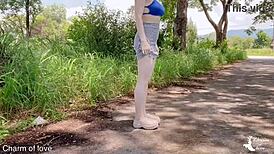 Skinny babe gets wild sex in woods and inside car outdoors