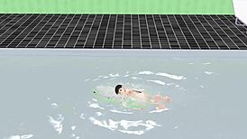 Anime lány úszkál mikrobikiniben