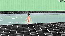 Anime girl swims in micro bikini