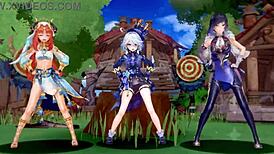 hey guys, check out this wild genshin furina, nilou, and yelan hentai mmd action