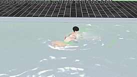 Anime girl swims in micro bikini