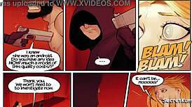 Advanced robot sex dolls engage in threesome fucking with big cocks and toys