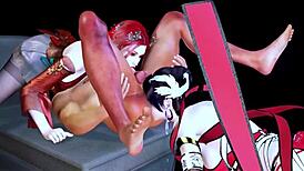 两个大奶公主的3P狂野3D动画场景245