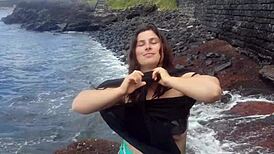 My Seductive Stepmom Lounges on a Bustling Public Beach, Petite and Natural