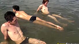 Gay Asian Twinks Sucking Cocks in Threesome