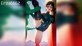 Hentai girls from Evangelion in wild 3D cartoon action by L AI