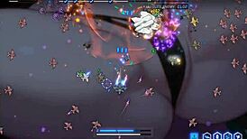 Giant naked waifu busts out in hentai game