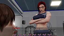 Redhead Whore Dominates Gym with Big Tits in Pale Carnations