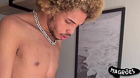 skinny brazilian guy tries to impress straight neighbor but ends up taking huge black cock.