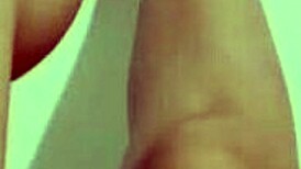 cute young girl reveals legs then fingers wet shaved pussy