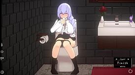 some fun with a cute doll on sofa and toilet room