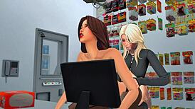 two futanari dominatrix dominate girl with anal sex and facefuck in sims anime hentai sfm