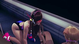 overwatch yaoi femboy d va in uncensored japanese blowjob dildo action.