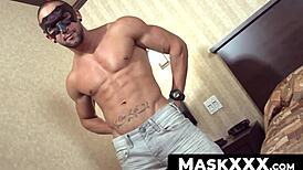 Hunky Gay With Mask Fucks Fleshlight