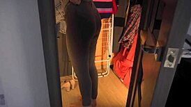 hot secretary teases ass in tight jeans with visible panty