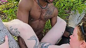 My lover drills my butt on a tall tree branch.