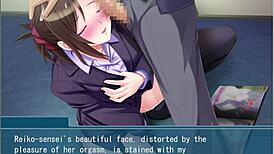 The cute teacher with glasses hides her lust while bound and masturbating.