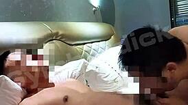 Handsome Asian gay couple goes at it bareback with intense amateur action