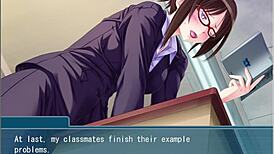 The cute teacher with glasses hides her lust while bound and masturbating.