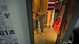 hot secretary teases ass in tight jeans with visible panty