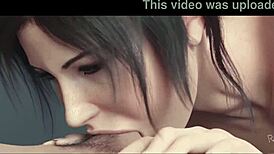 wow, Lara Croft in 3D hentai giving a blowjob with squirt and creampie is insane! 😍