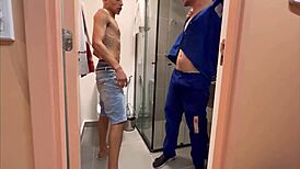 The building technician masturbates with big cock