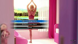 Anime redhead gets naked in public office for photo hunt gameplay