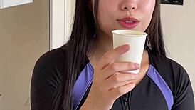 Chica energética por dieta grabada follando en hotel