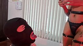 Latina Dominatrix In Lingerie Humiliates Slave With Foot Worship And Small Dick Torture
