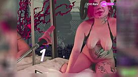 This succubus has a vibrator stuck in her pussy and it's making her moan so loud