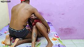 Damn! Shameless girl teases uncle in bed for wild threesome action!