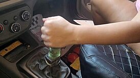 When no one’s around, I screw my black car with my hairy wet pussy.