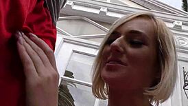 Banged whore gives footjob to big cock in hardcore interracial fetish scene