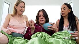 Ophelia Teases Bianca and Axel in Spooning Threesome Fixation