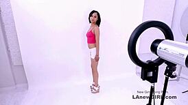 Tiny brunette model gets slammed hard in a wild modeling audition! Unbelievable action!