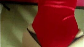 French Amateur In Red Satin Body Suit Bent Over For Pussy Fucking And Dirty Talk