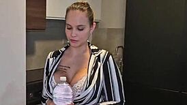 Secretary slut Jennifer Mendez goes wet with DP and DVP. Back for pee and cum in mouth!