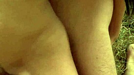 yo, check this hot brunette getting banged in a barn outdoors!