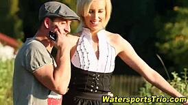 Fingered slut releases a wild stream while getting off hard.