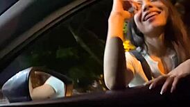 She sucks a stranger's cock in the car on the road