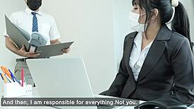 Office manager tries seducing staff for steamy anal play. Wanna join?