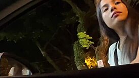 She sucks a stranger's cock in the car on the road