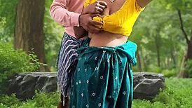Bhabhi gets wild with forest fucking, showing off her hairy sexy side